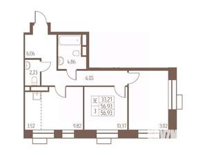3-к квартира, строящийся дом, 57м2, 21/24 этаж