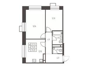 2-к квартира, строящийся дом, 55м2, 14/20 этаж