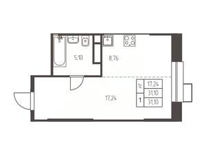 Студия квартира, строящийся дом, 31м2, 19/25 этаж