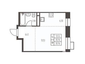 Студия квартира, строящийся дом, 30м2, 4/20 этаж