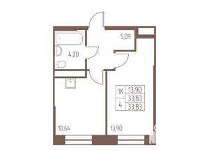 1-к квартира, строящийся дом, 34м2, 3/24 этаж
