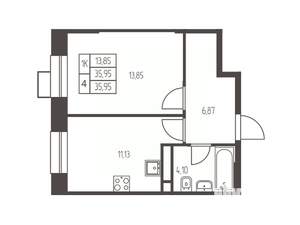 1-к квартира, строящийся дом, 36м2, 12/20 этаж