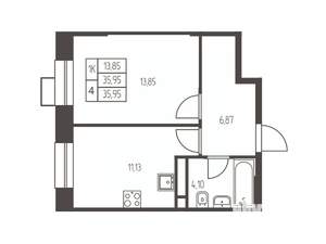 1-к квартира, строящийся дом, 36м2, 6/20 этаж