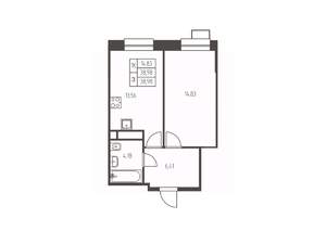 1-к квартира, строящийся дом, 39м2, 10/25 этаж