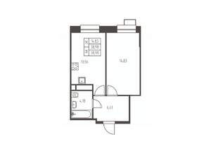 1-к квартира, строящийся дом, 39м2, 15/25 этаж