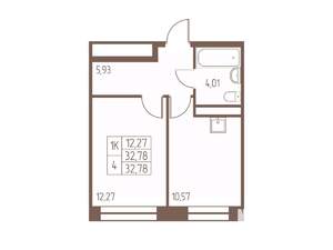 1-к квартира, строящийся дом, 33м2, 13/24 этаж