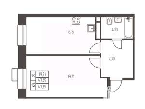 1-к квартира, вторичка, 47м2, 4/12 этаж