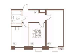 2-к квартира, вторичка, 53м2, 23/24 этаж