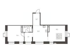 2-к квартира, строящийся дом, 66м2, 9/12 этаж
