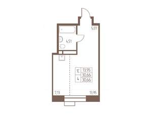 Студия квартира, строящийся дом, 31м2, 22/24 этаж