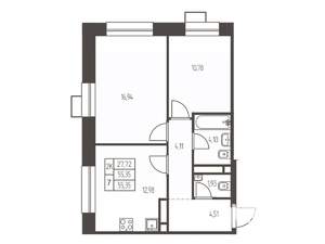2-к квартира, строящийся дом, 55м2, 20/20 этаж