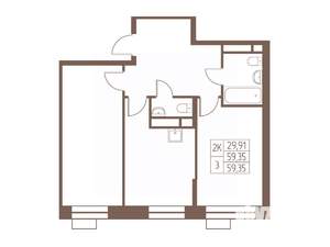 2-к квартира, строящийся дом, 59м2, 8/24 этаж