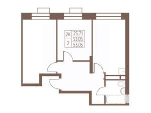 2-к квартира, строящийся дом, 53м2, 12/24 этаж