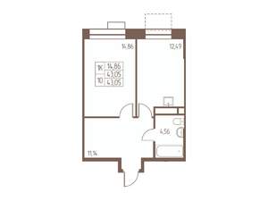 1-к квартира, строящийся дом, 43м2, 2/24 этаж