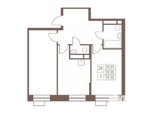 2-к квартира, строящийся дом, 59м2, 17/24 этаж