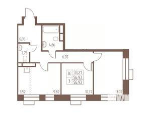 3-к квартира, строящийся дом, 57м2, 9/24 этаж