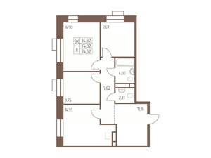 3-к квартира, строящийся дом, 74м2, 24/24 этаж
