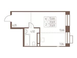 Студия квартира, строящийся дом, 32м2, 8/24 этаж