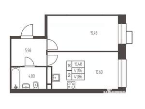 1-к квартира, вторичка, 42м2, 19/20 этаж