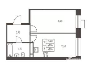 1-к квартира, вторичка, 42м2, 16/20 этаж