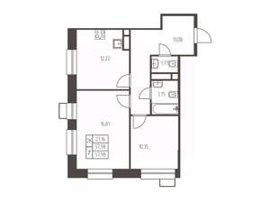 2-к квартира, строящийся дом, 58м2, 14/25 этаж