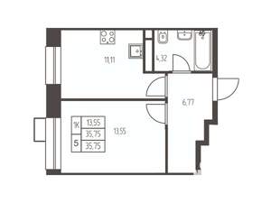 1-к квартира, строящийся дом, 36м2, 20/20 этаж