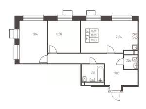 2-к квартира, строящийся дом, 71м2, 20/25 этаж