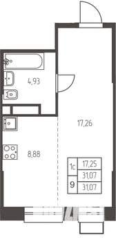 Студия квартира, вторичка, 31м2, 24/25 этаж