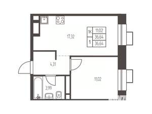 1-к квартира, вторичка, 37м2, 4/12 этаж