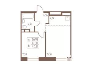 2-к квартира, строящийся дом, 40м2, 12/16 этаж