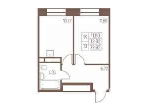 1-к квартира, вторичка, 33м2, 10/16 этаж