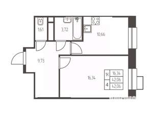 1-к квартира, вторичка, 42м2, 21/25 этаж