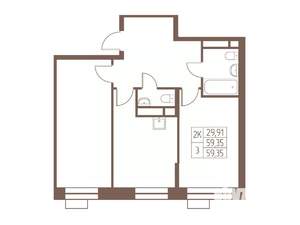 2-к квартира, строящийся дом, 59м2, 15/24 этаж