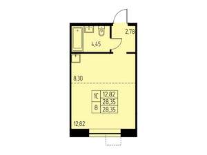 Студия квартира, строящийся дом, 28м2, 19/23 этаж