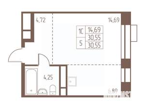 Студия квартира, строящийся дом, 31м2, 24/24 этаж
