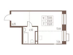 Студия квартира, строящийся дом, 32м2, 9/24 этаж