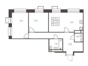 2-к квартира, строящийся дом, 71м2, 10/25 этаж