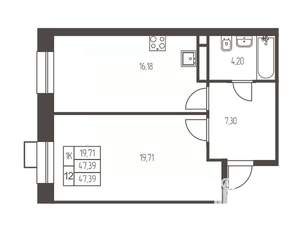 1-к квартира, строящийся дом, 47м2, 11/12 этаж