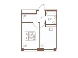 1-к квартира, строящийся дом, 33м2, 15/16 этаж