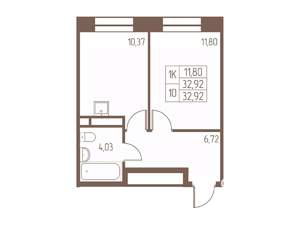 1-к квартира, строящийся дом, 33м2, 12/16 этаж