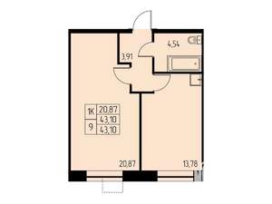 1-к квартира, вторичка, 43м2, 12/23 этаж
