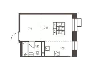 Студия квартира, строящийся дом, 31м2, 8/12 этаж