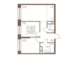 3-к квартира, строящийся дом, 53м2, 6/24 этаж