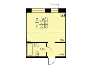Студия квартира, строящийся дом, 30м2, 14/23 этаж