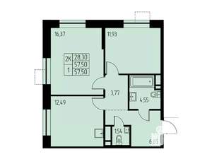 2-к квартира, строящийся дом, 58м2, 8/23 этаж