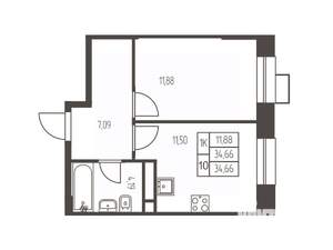 1-к квартира, строящийся дом, 35м2, 7/20 этаж