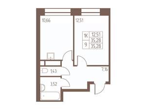 1-к квартира, строящийся дом, 35м2, 2/24 этаж