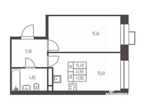 1-к квартира, вторичка, 42м2, 2/20 этаж