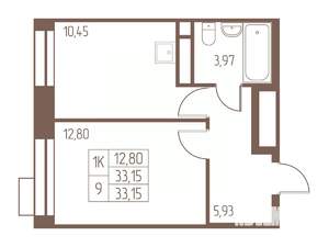 1-к квартира, строящийся дом, 33м2, 12/24 этаж