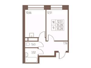 1-к квартира, строящийся дом, 35м2, 13/24 этаж